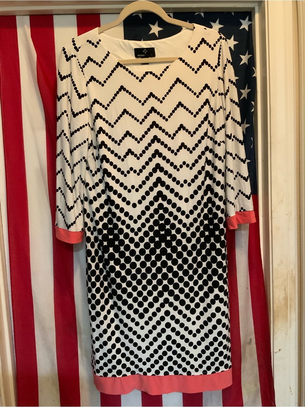 Ronni Nicole White Shift Dress with Black Chevron Dot Print